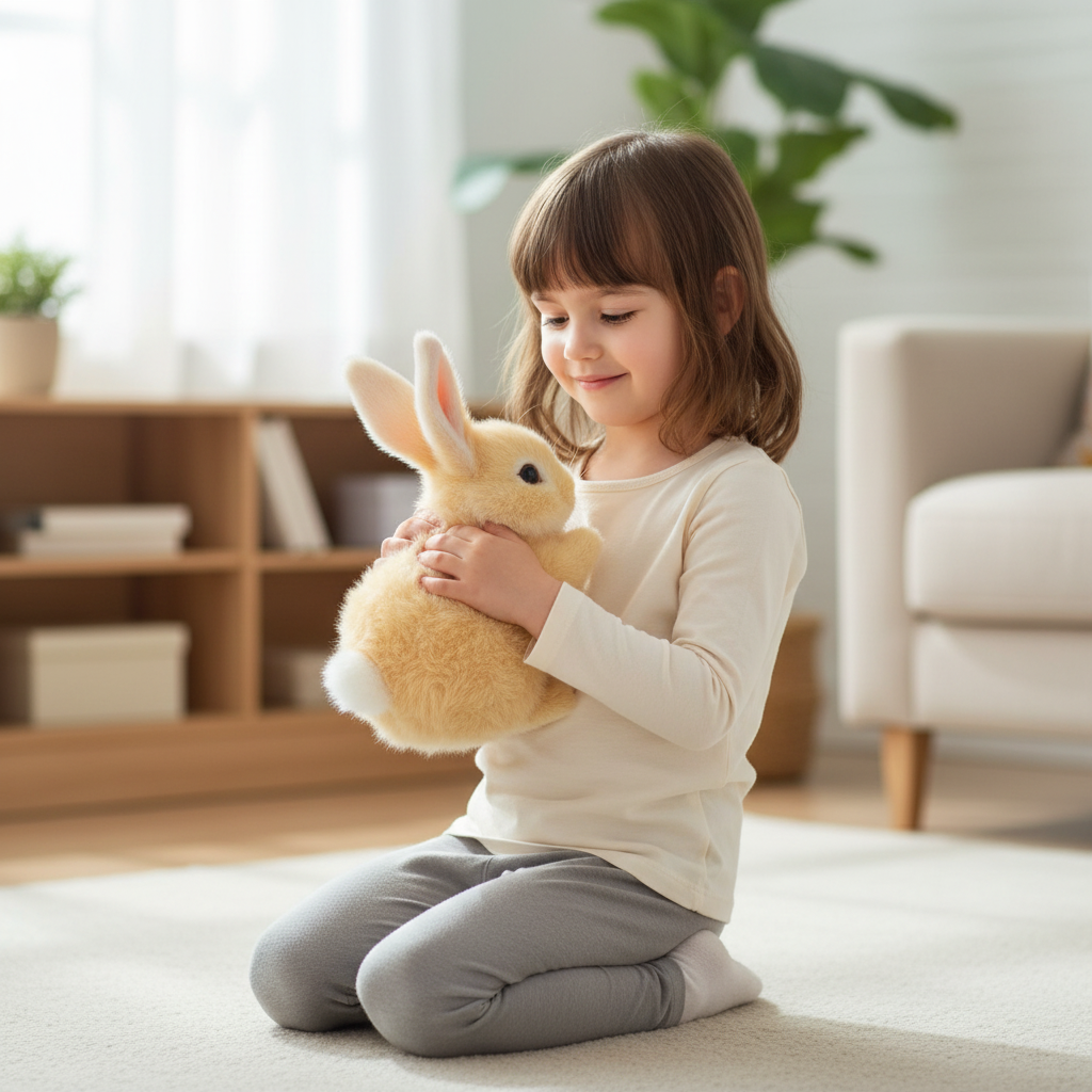 Children's realistic interactive plush rabbit, soft bunny animal plush for imaginative play & gifts.