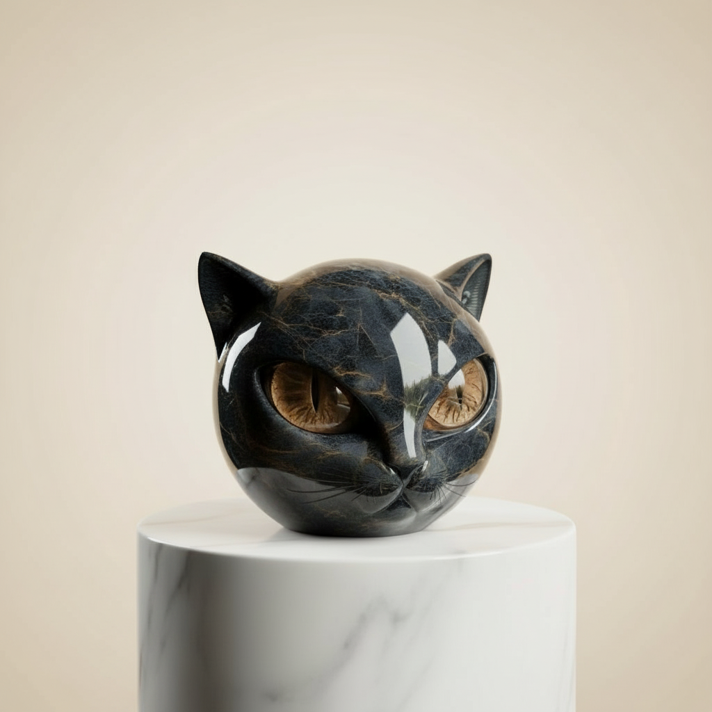 Decorative black cat head statue, a unique gift or modern art accent for any cat lover's home decor.