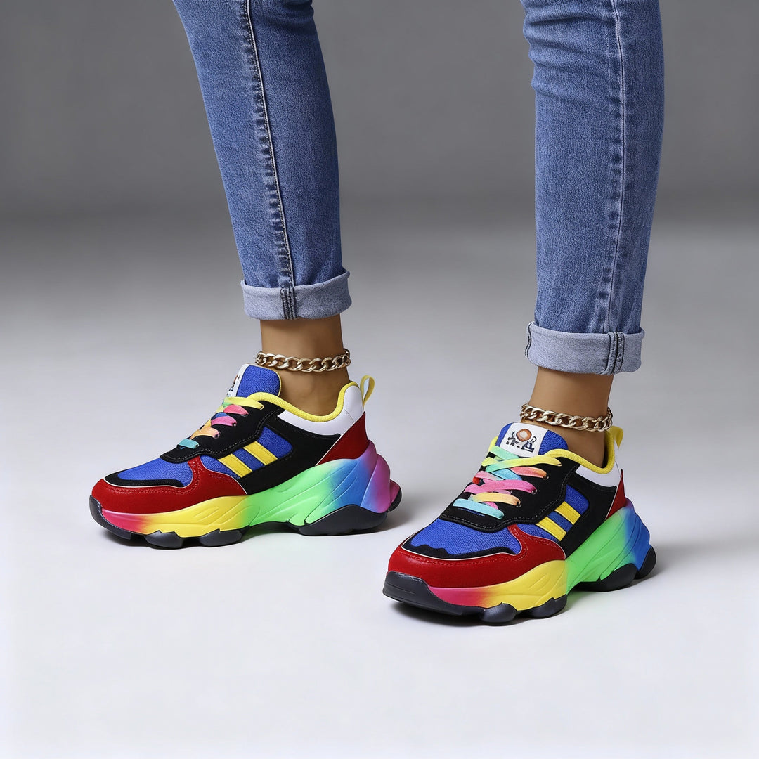 Women's orthopedic multicolored comfort sneakers with arch support, ideal for walking and everyday wear.