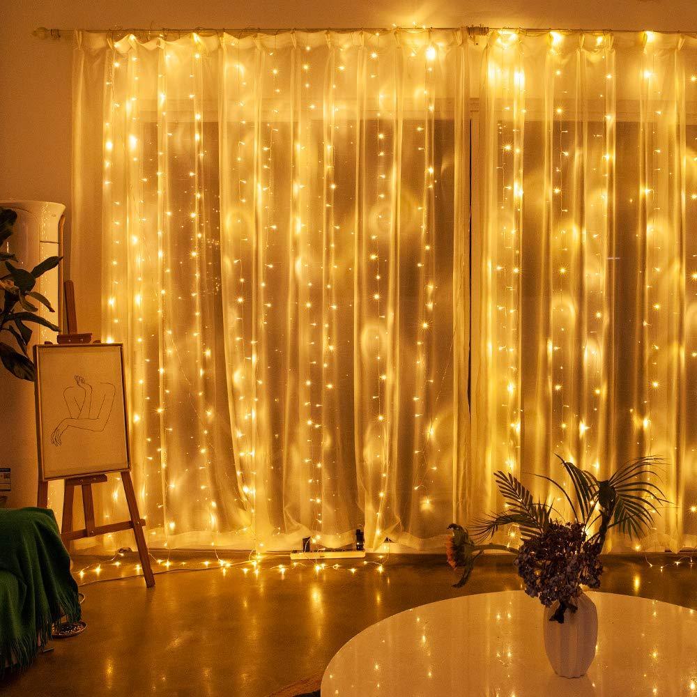 Warm white LED curtain string lights, perfect for enchanting festive or daily decor.