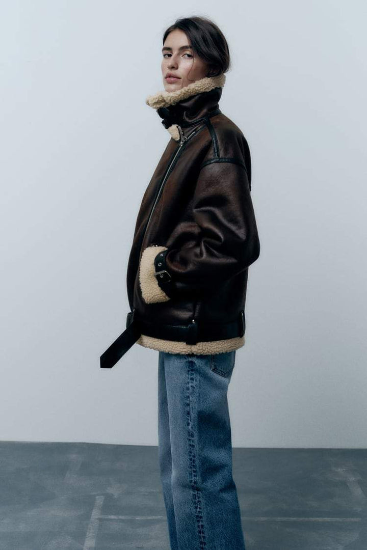 Elegant women's faux lapel jacket. Classic fit versatile outerwear for seasonal layering & a stylish look.