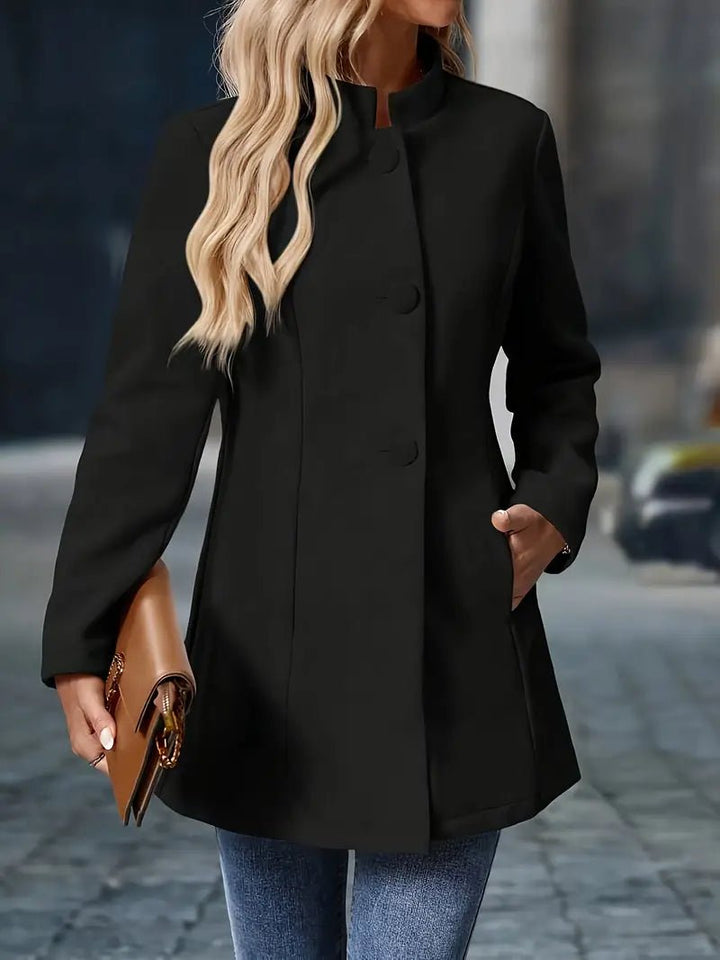 Tailored elegant mid-length women's wool winter coat, perfect stylish cold weather outerwear.
