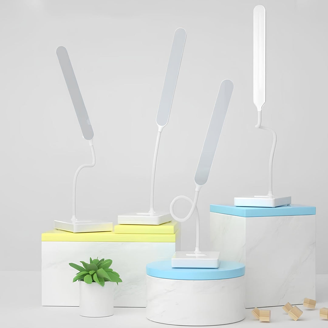 USB rechargeable & plug-in flexible LED desk lamp; adjustable brightness for your office or study.