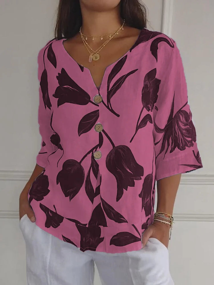 Chic women's long sleeve floral print blouse. Versatile button-up top for everyday wear or elegant occasions.