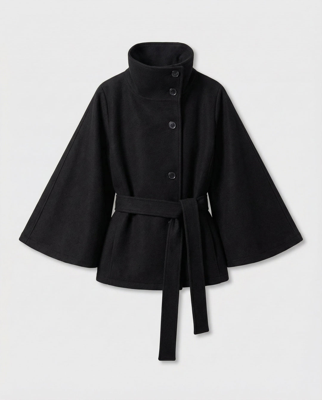 Women's elegant high-collar trench coat with a flattering belted wrap design, perfect for sophisticated style.
