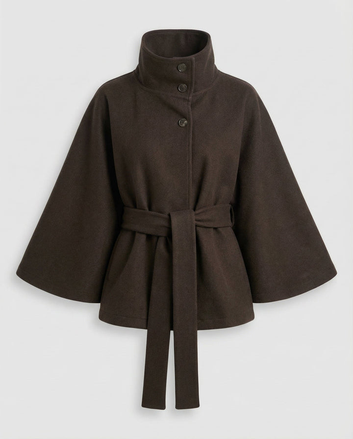 Classic women's high-collar trench coat, a belted wrap jacket providing chic and elegant fall/winter outerwear.