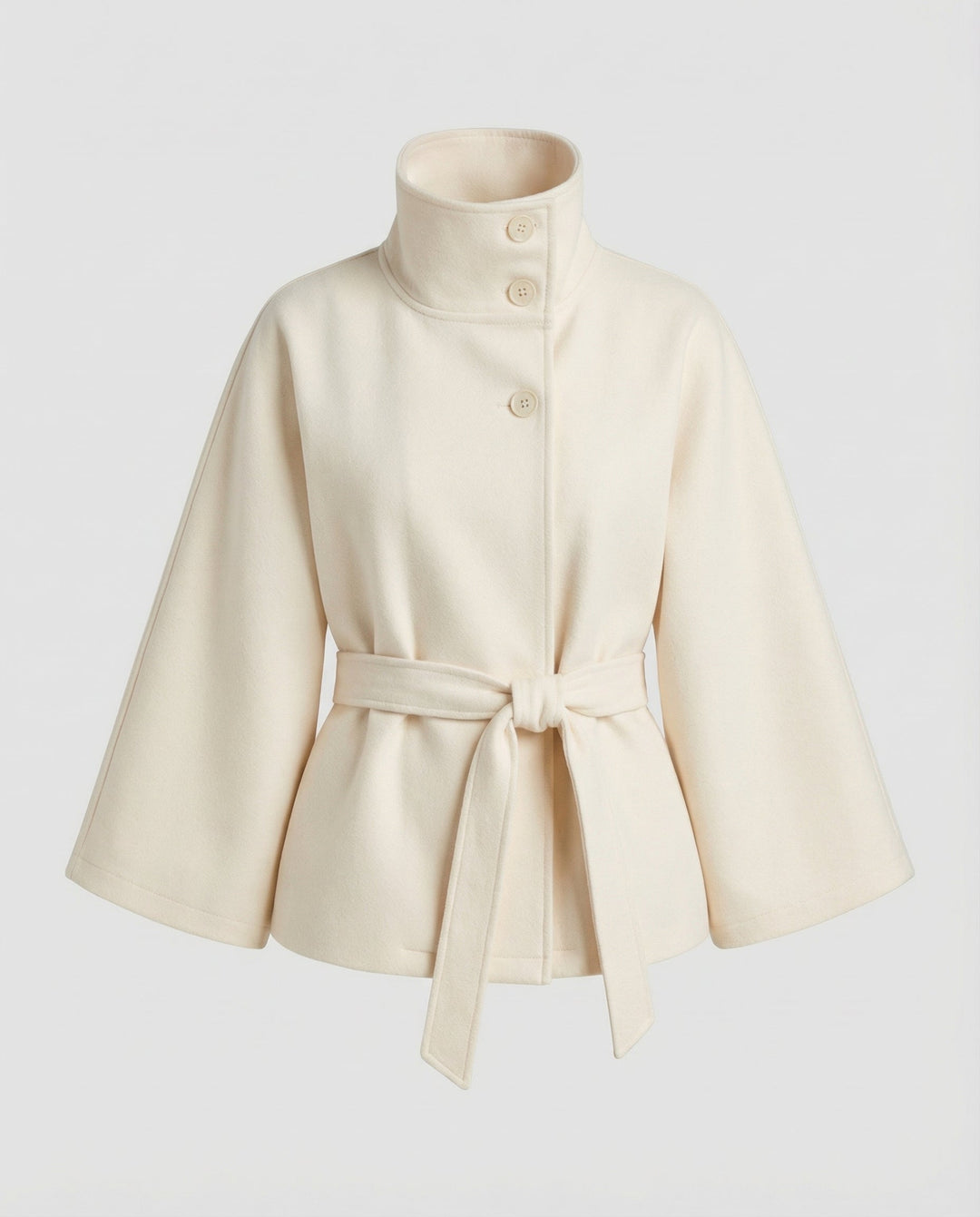 Graceful women's belted wrap jacket, an elegant high-collar trench coat for refined winter fashion & style.