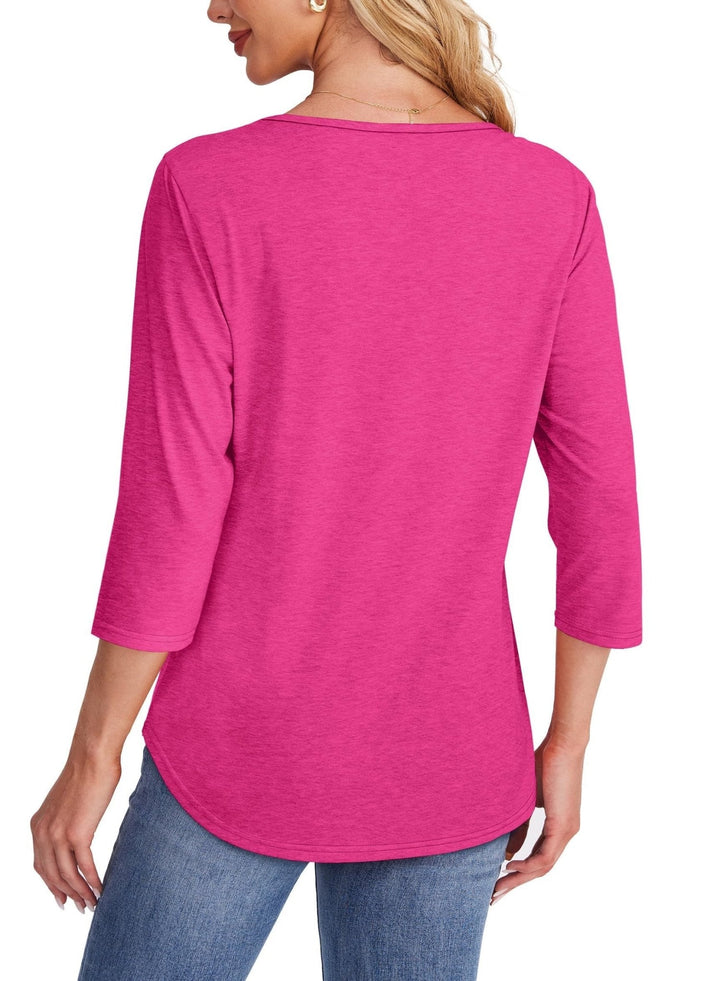 Women's 3/4 Sleeve Pleated Top with Scoop Neck