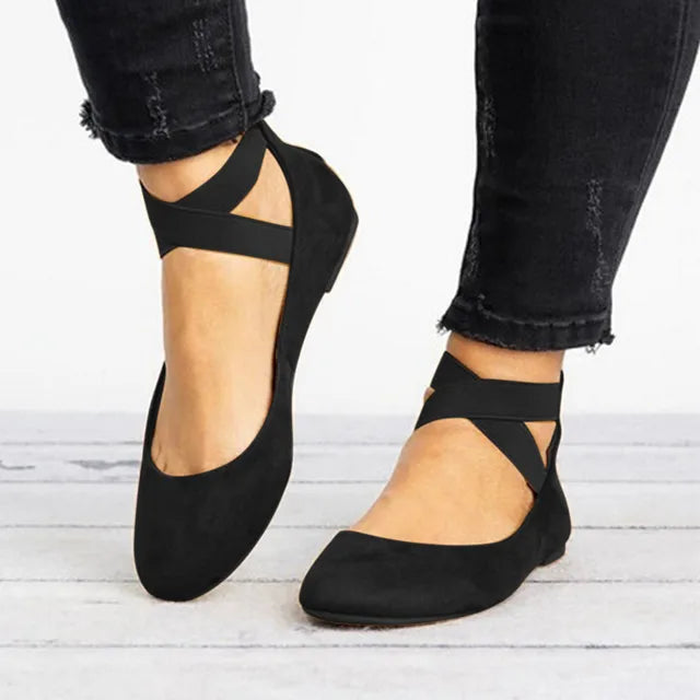Chic women's ballet flats with stylish cross straps. Perfect for work, casual, or spring fashion.