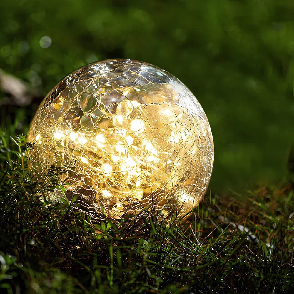 Nvroome SolarGlobe, crackled glass garden light, warm white LED for outdoor landscape.