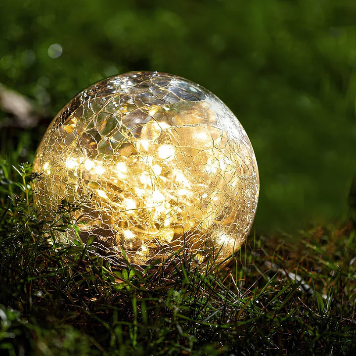 Nvroome SolarGlobe, crackled glass garden light, warm white LED for outdoor landscape.