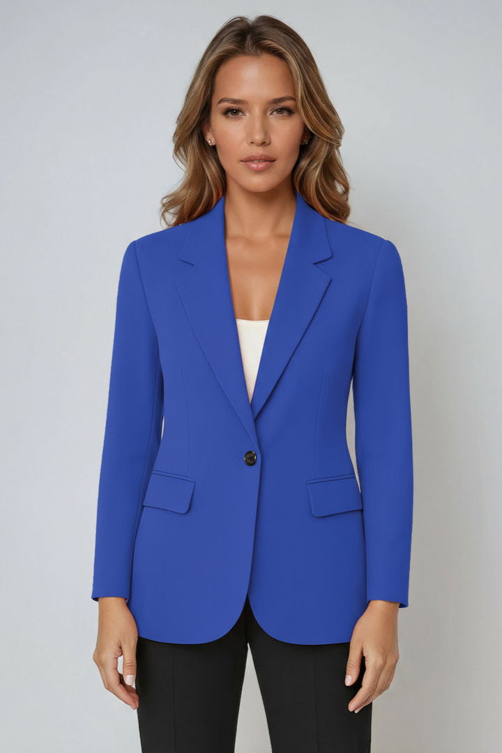 Women's smart tailored blazer. Single-button, elegant outerwear for business meetings & office wear.