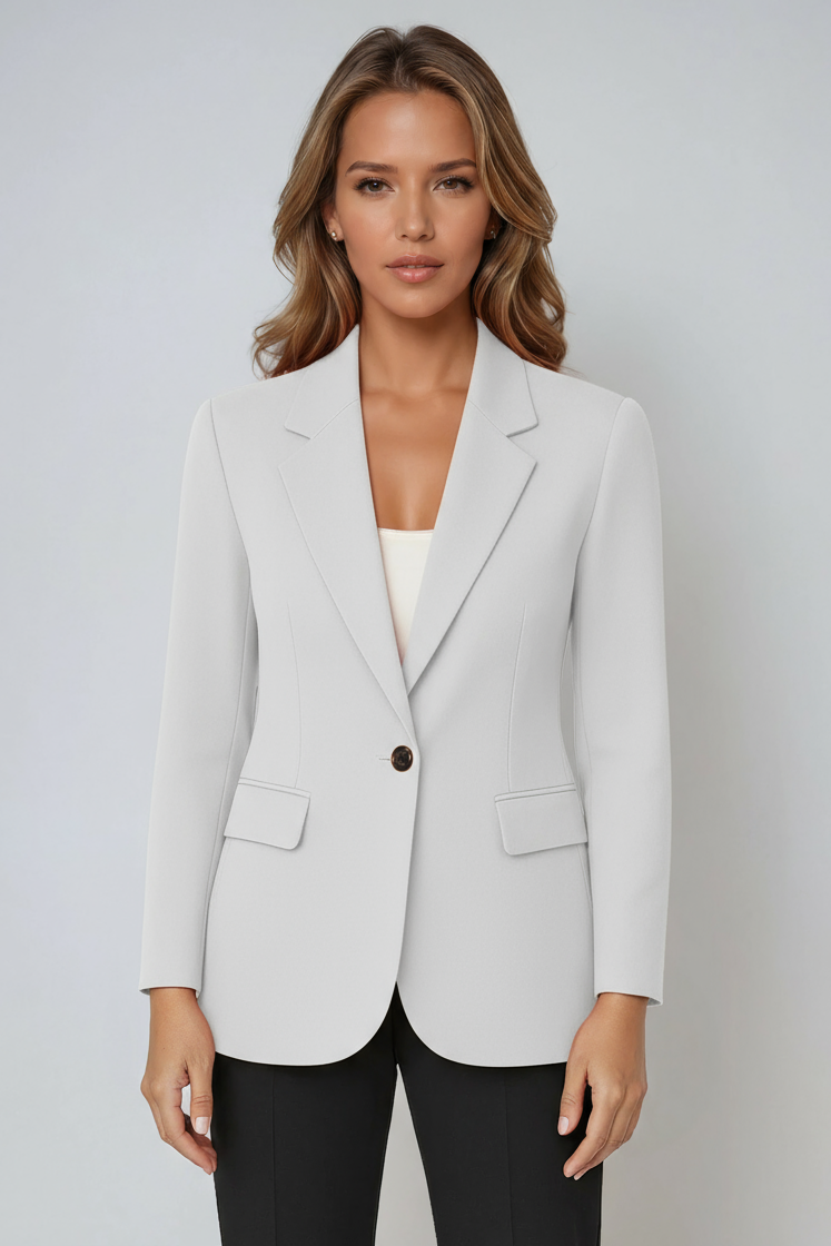 Classic women's single-button tailored blazer. Professional lapel jacket for smart casual & office.