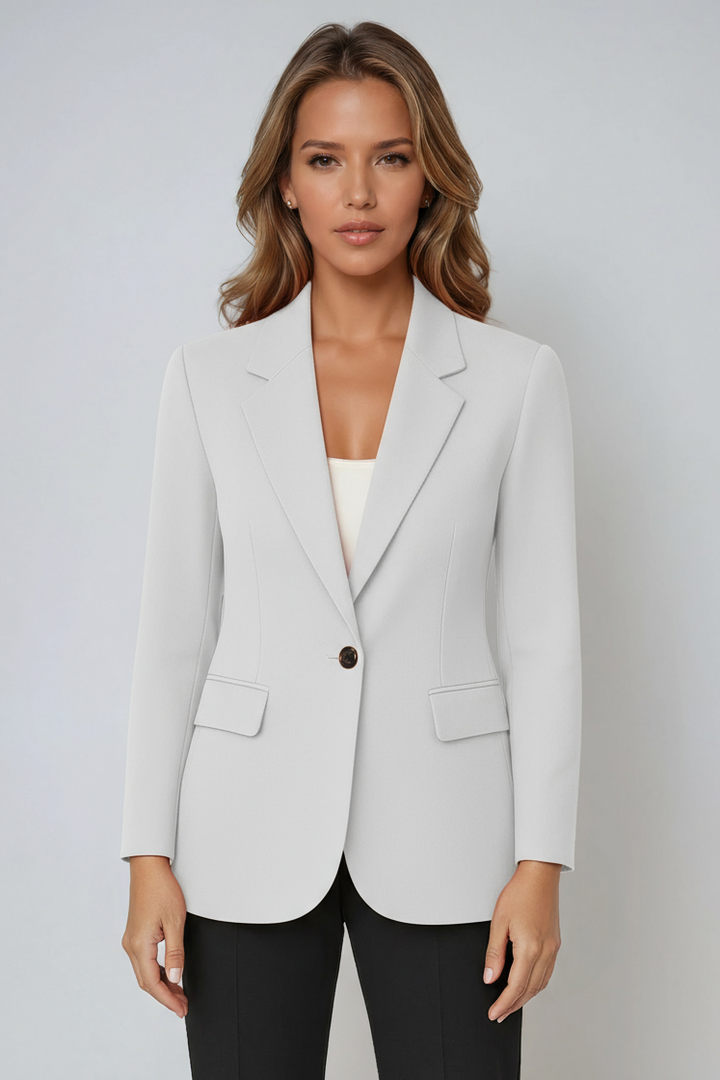 Classic women's single-button tailored blazer. Professional lapel jacket for smart casual & office.