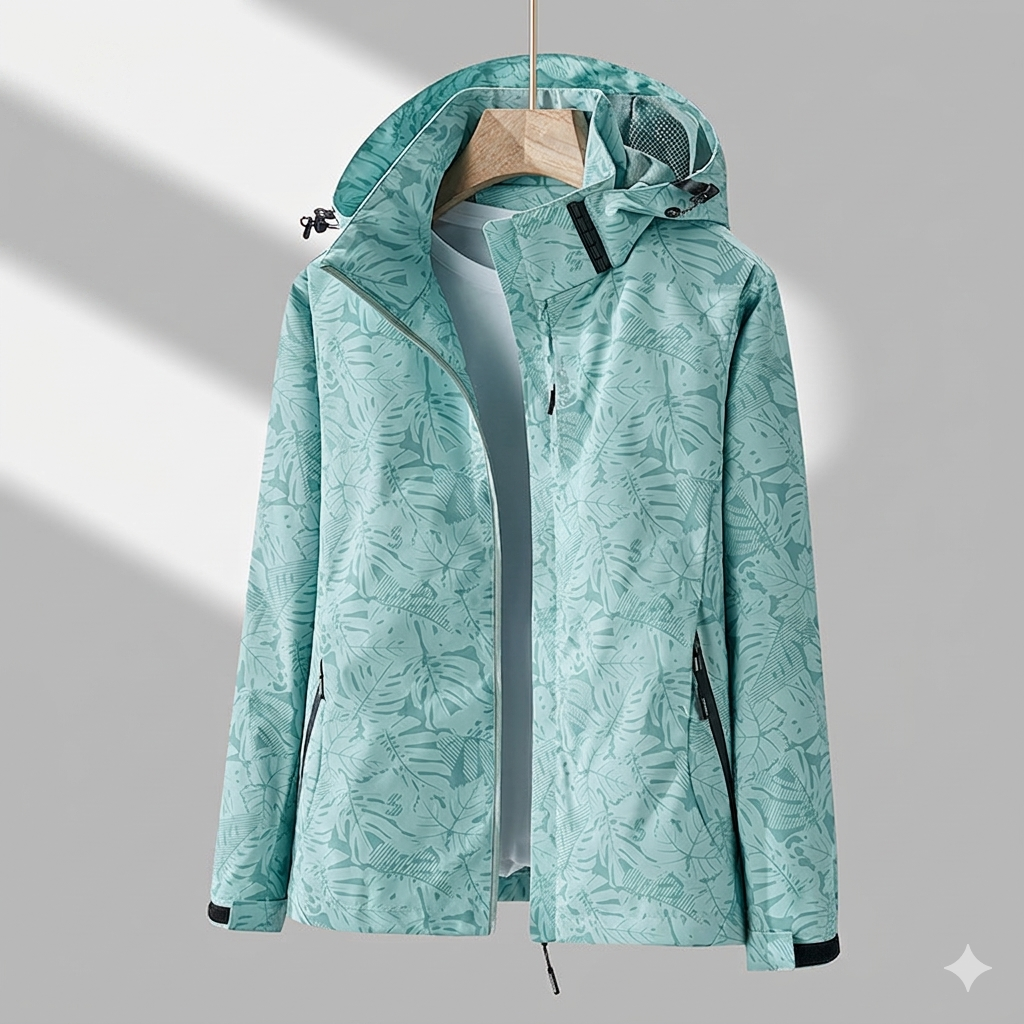Stylish all-season women's rain jacket, windproof & waterproof for versatile outdoor adventures.