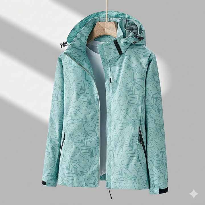 Stylish all-season women's rain jacket, windproof & waterproof for versatile outdoor adventures.
