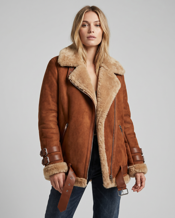 Women's warm belted winter jacket with pockets, perfect for fall fashion & everyday wear.