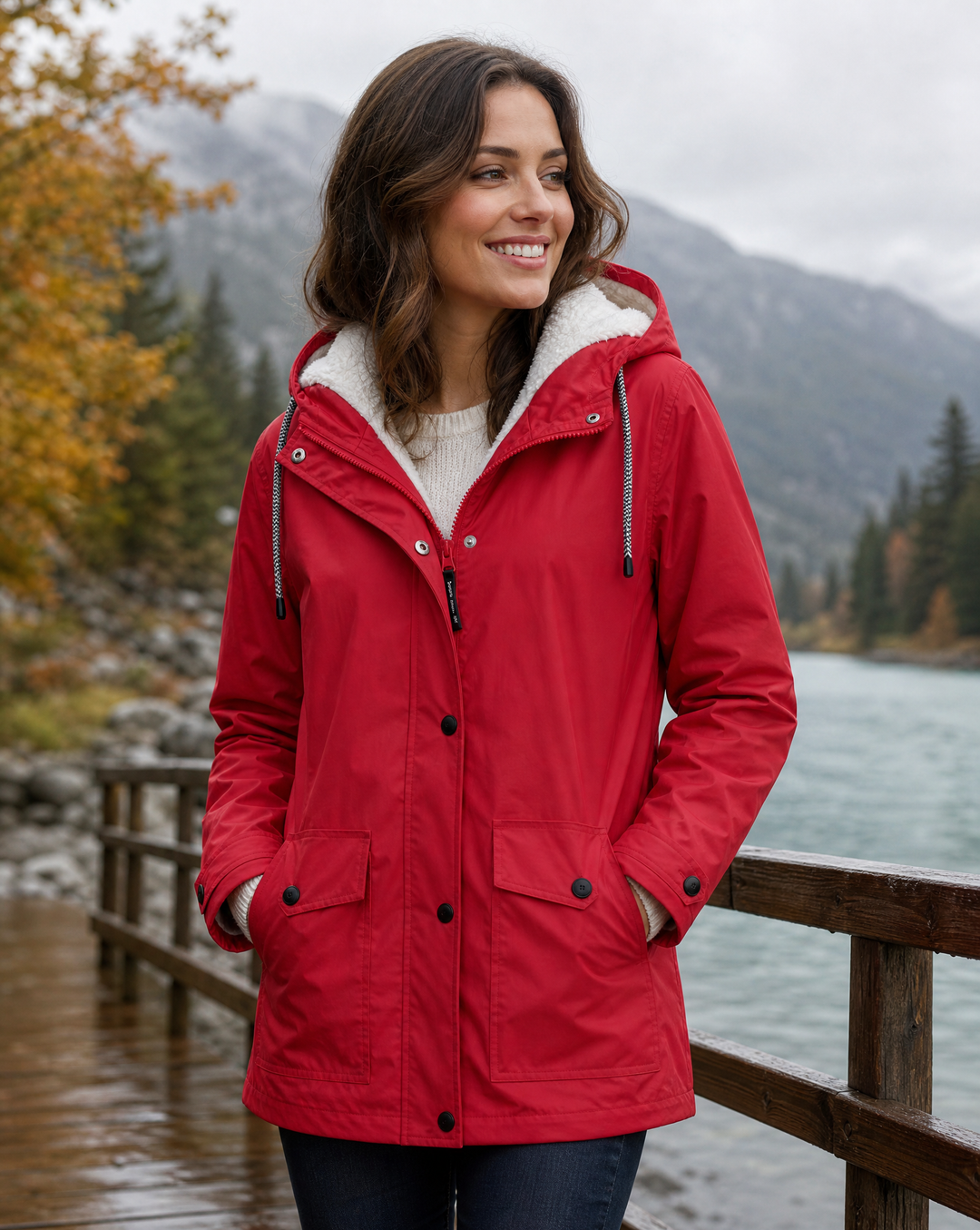 Women's water & windproof fleece-lined hooded jacket for ultimate cold weather protection & cozy comfort.