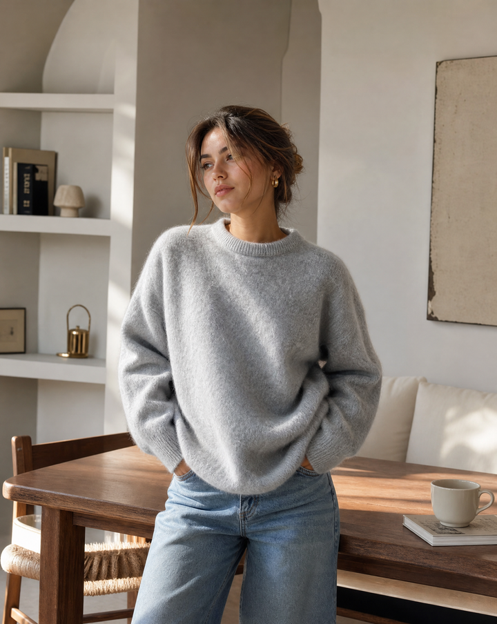 Cozy women's knit sweater, stylish long sleeve for casual winter layering.