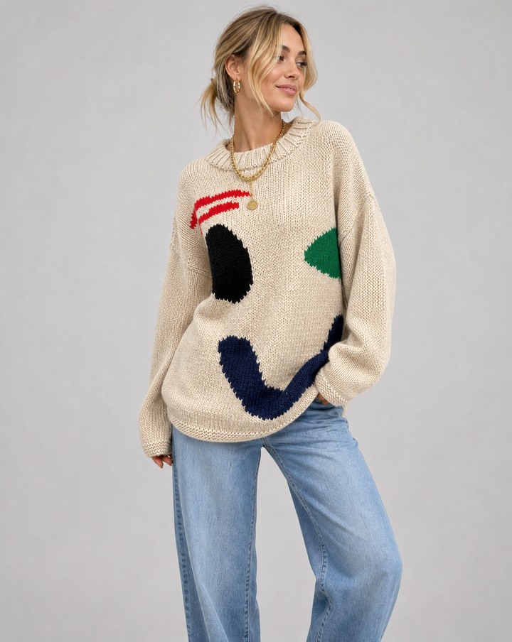 Women's oversized cozy smiley face knit cardigan sweater, perfect for trendy fall fashion & casual layering.