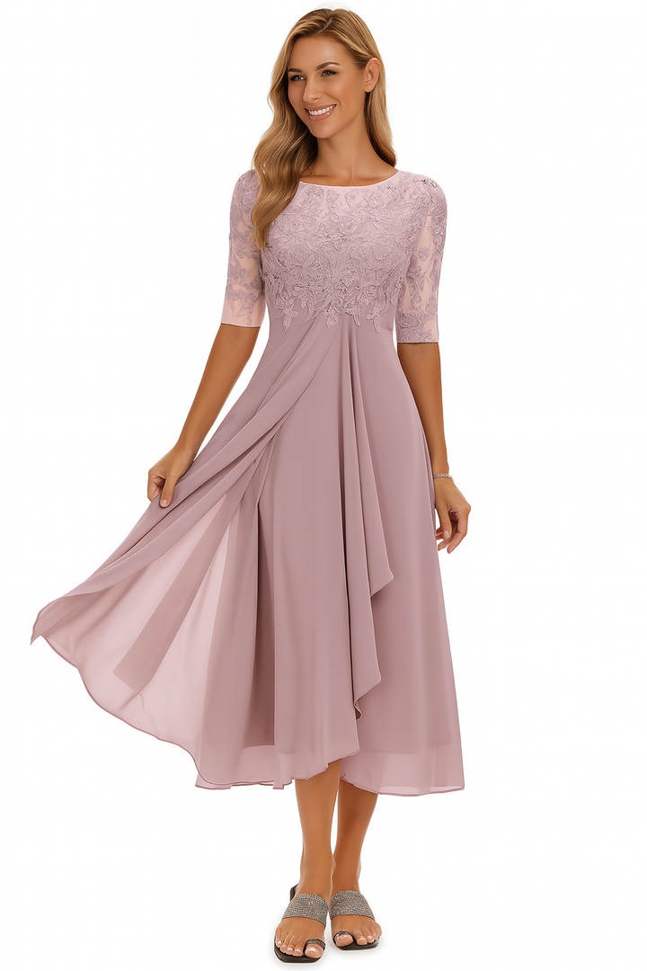 Comfortable women's A-line midi dress with 3/4 sleeves, ideal for casual summer days & everyday.