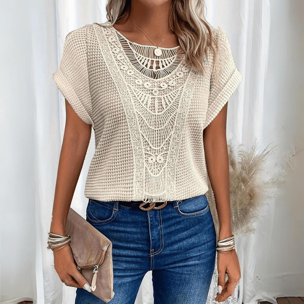 Women's vintage lace detail top, elegant & timeless style. Feminine long sleeve blouse.