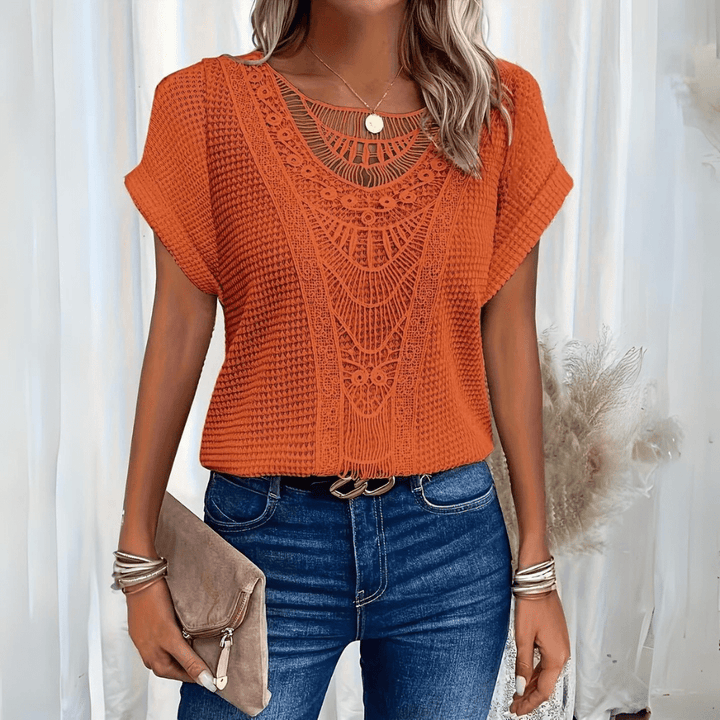 Stylish women's vintage lace top, an elegant long sleeve blouse for a timeless fashion look.
