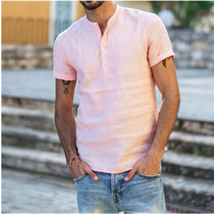 Men's casual summer blouse with a v-neck, lightweight and breathable for effortless warm-weather style.