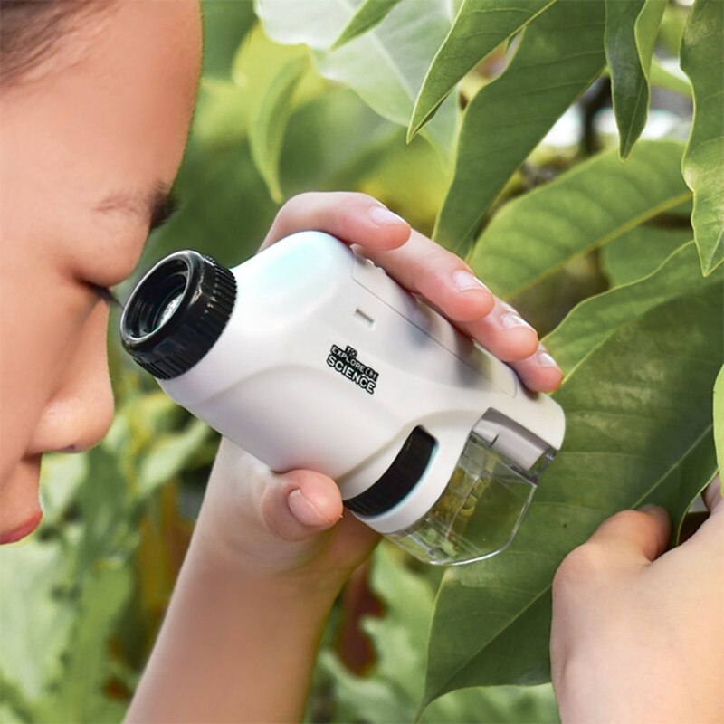 Portable STEM microscope for kids, 120x zoom, white, great for outdoor science exploration & learning.