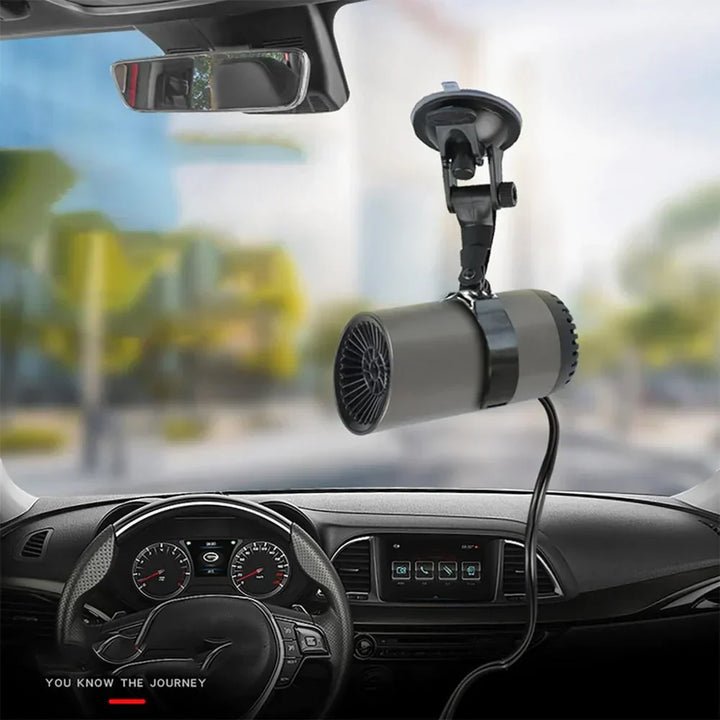 Portable 12V car heater & defroster. Clears windshields quickly for safe winter driving visibility.