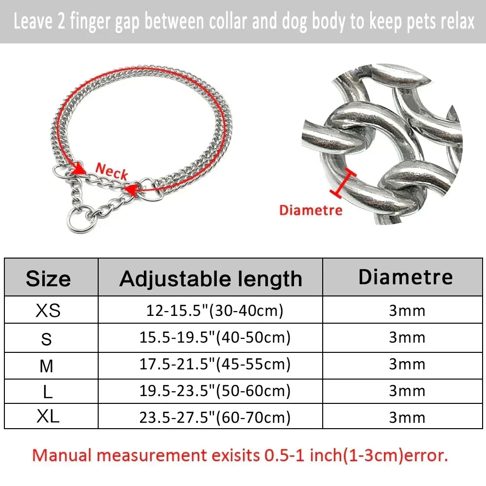 Premium stainless steel pet supplies: a heavy-duty training choke collar for large dog breeds.