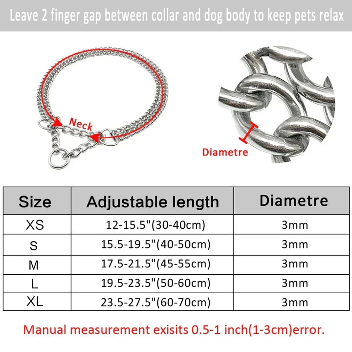 Premium stainless steel pet supplies: a heavy-duty training choke collar for large dog breeds.