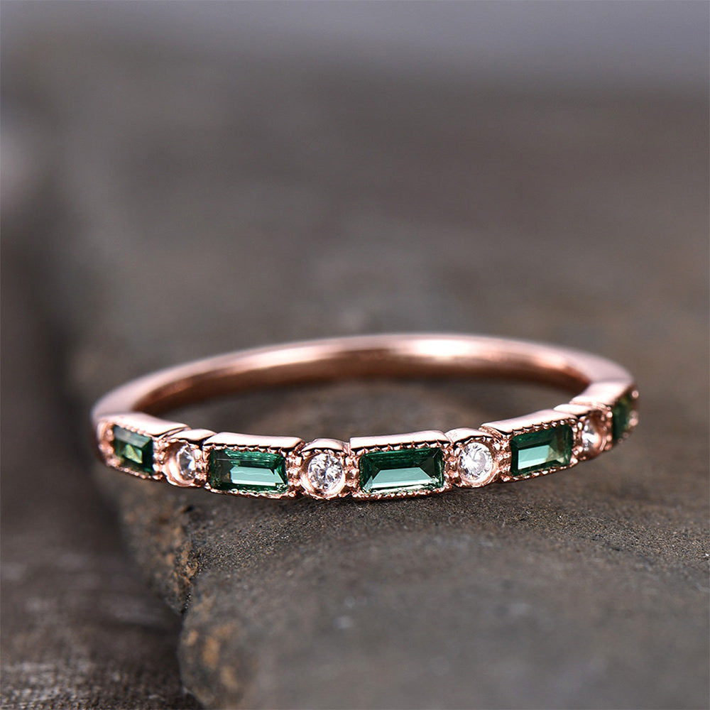Retro Green Zirconia Gold Ring with Inlay