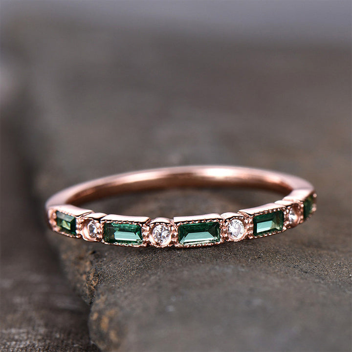 Retro Green Zirconia Gold Ring with Inlay