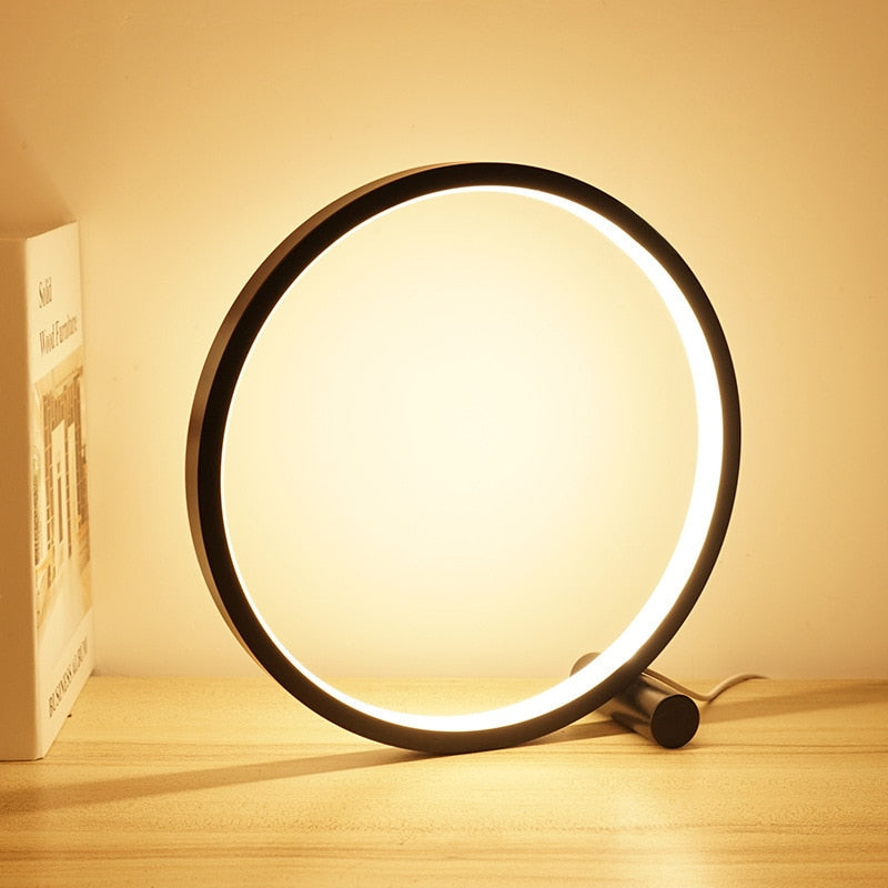 Minimalist dimmable LED halo lamp for modern bedroom decor, perfect ambient light from Nvroome Lights.