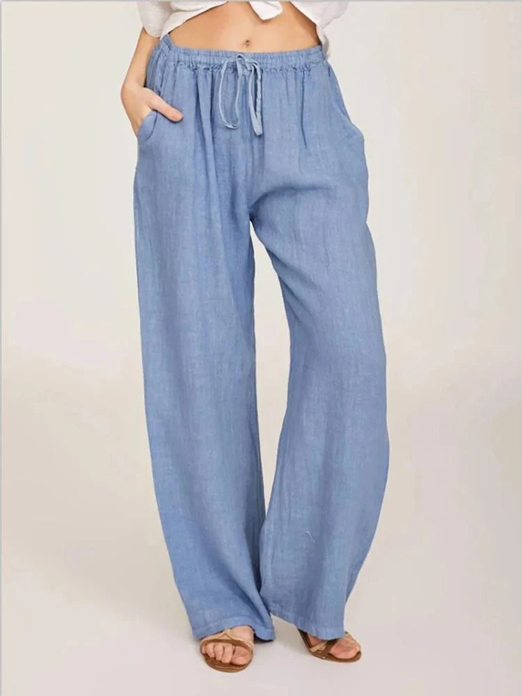 Women's casual wide-leg pants with drawstring waist. Loose fit & comfortable for everyday wear.
