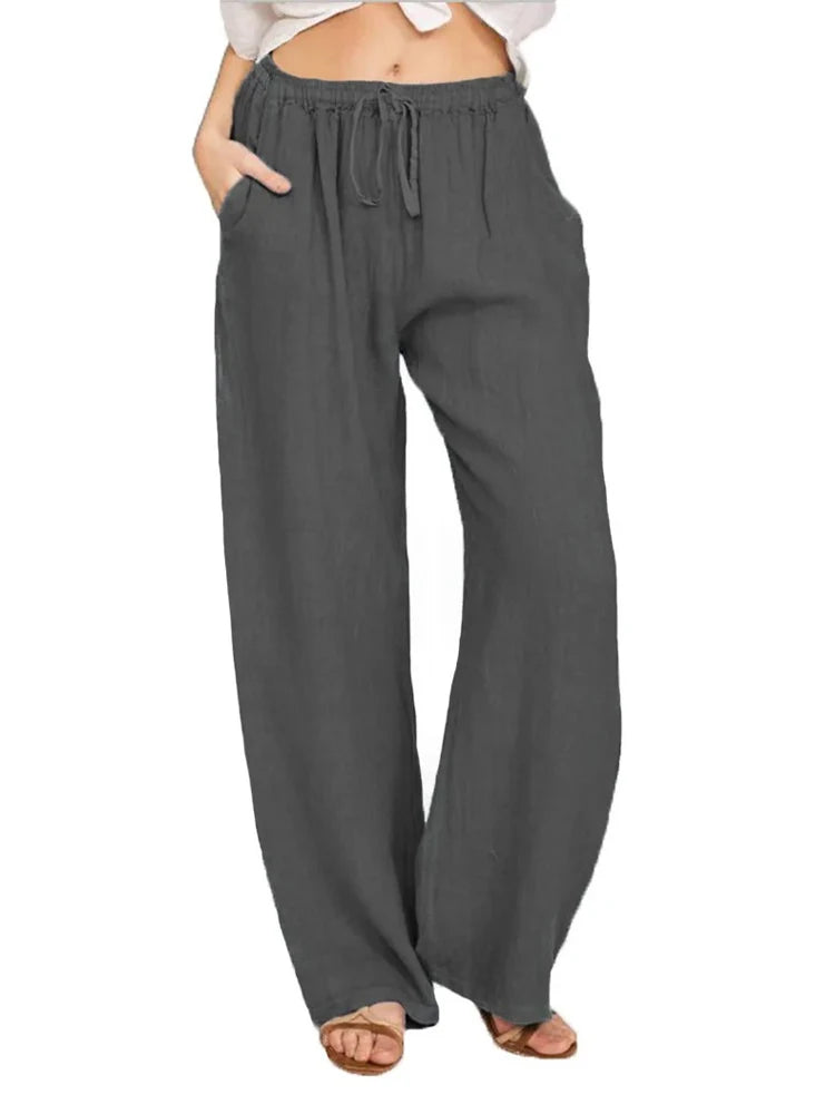 Versatile women's casual wide-leg drawstring pants. Offers ultimate comfort & trendy loose fit for all seasons.