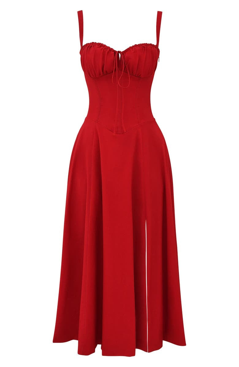 Sweetheart neckline floral bustier midi dress for women, fitted and perfect for summer occasions.