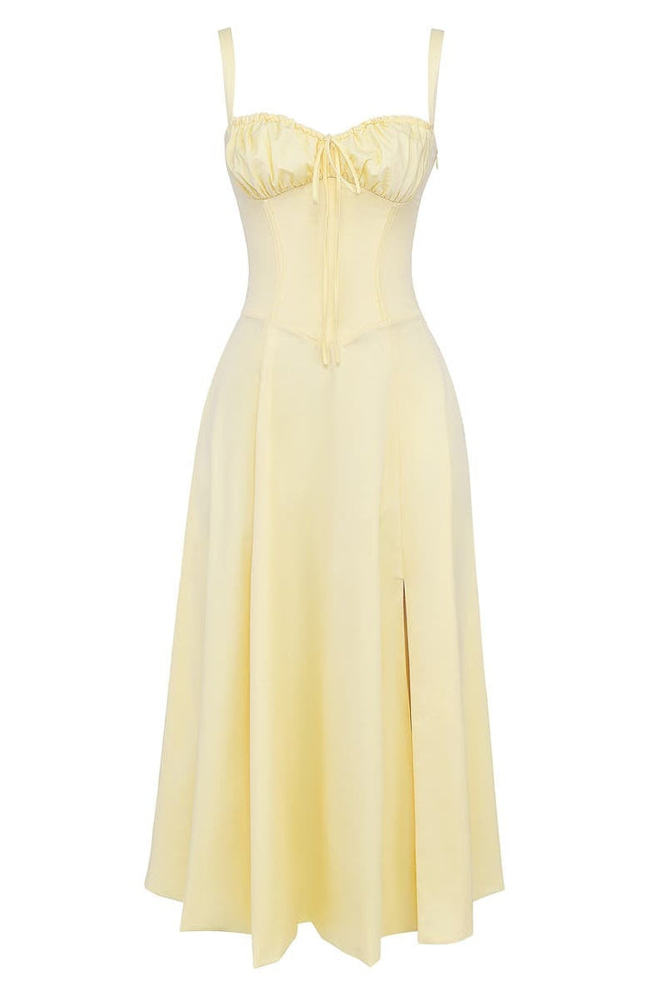 Fitted bustier midi dress for women, elegant floral print with sweetheart neckline, sleeveless.