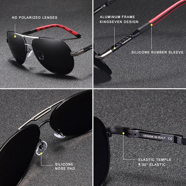 Lightweight aluminum frame polarized sunglasses, vintage design, ideal for driving & travel comfort.