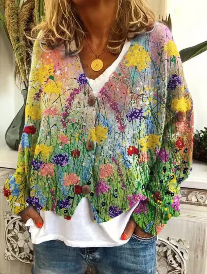 Vibrant style women's Bohemian chic knit sweater. Colorful ethnic patterns in a relaxed fit for a unique casual look.