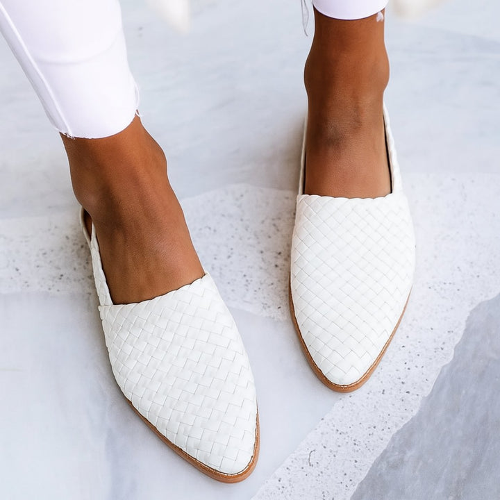 Chic women's woven pointed-toe slingback sandals, offering an elegant touch to your casual summer footwear.