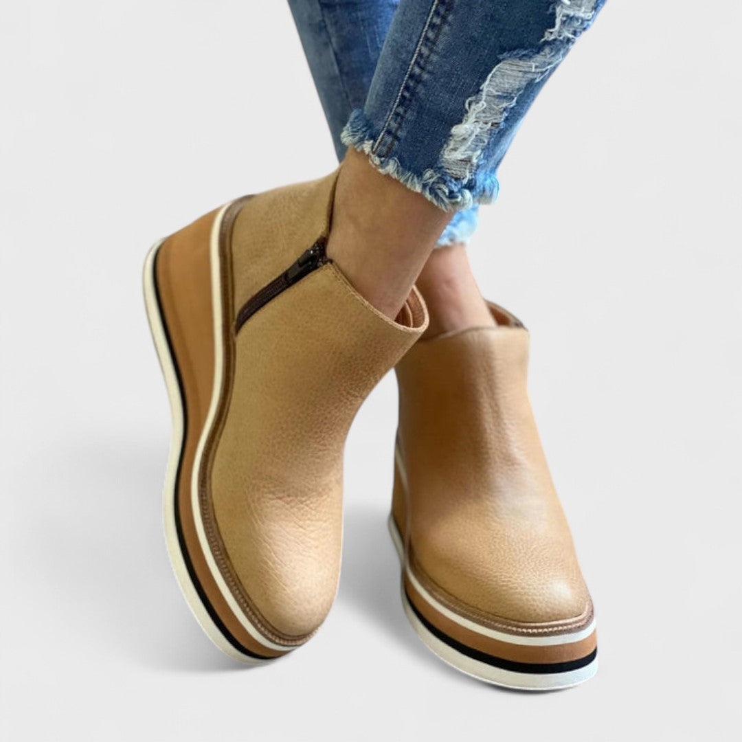Comfortable women's waterproof platform ankle boots with excellent traction for rain, snow, and everyday wear.
