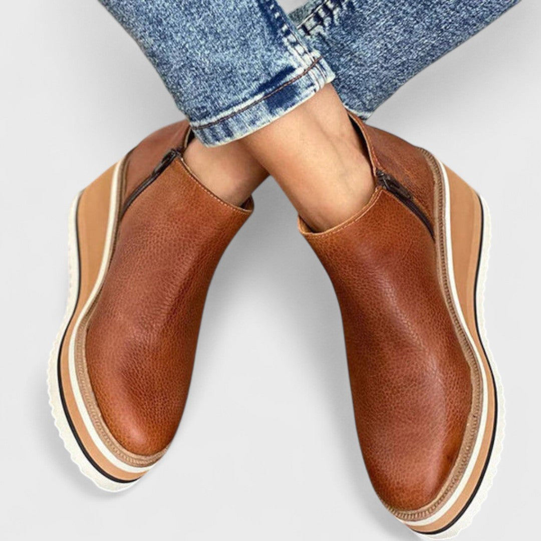 Sleek women's waterproof platform ankle boots, combining durability, comfort, & trendy fall winter style.