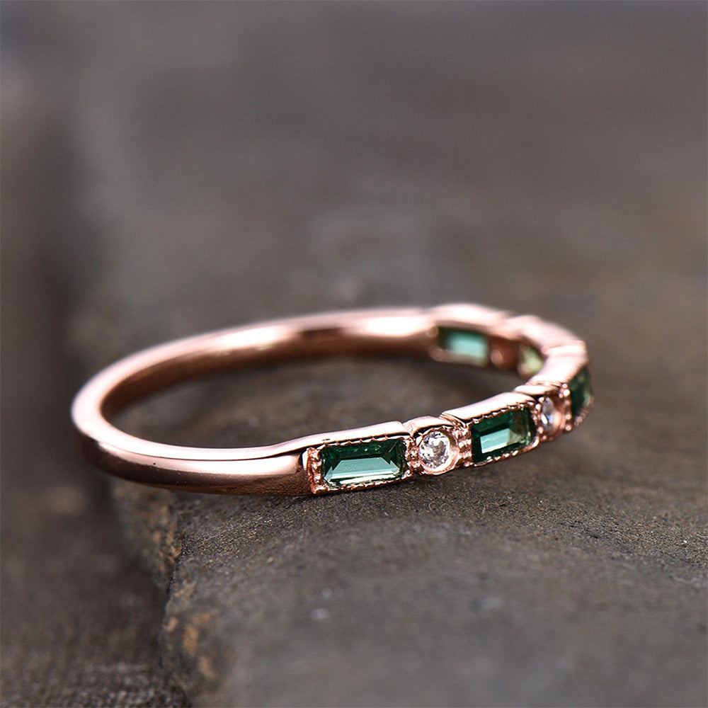 Retro Green Zirconia Gold Ring with Inlay