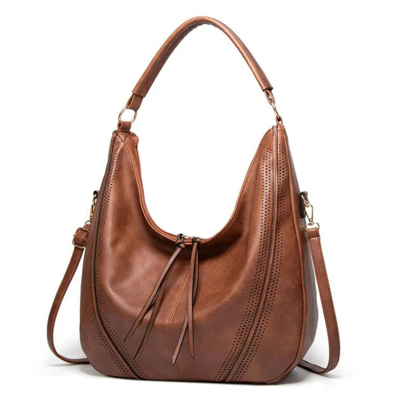 Women's vintage brown leather shoulder bag, perfect for everyday elegance, featuring a classic, durable design.