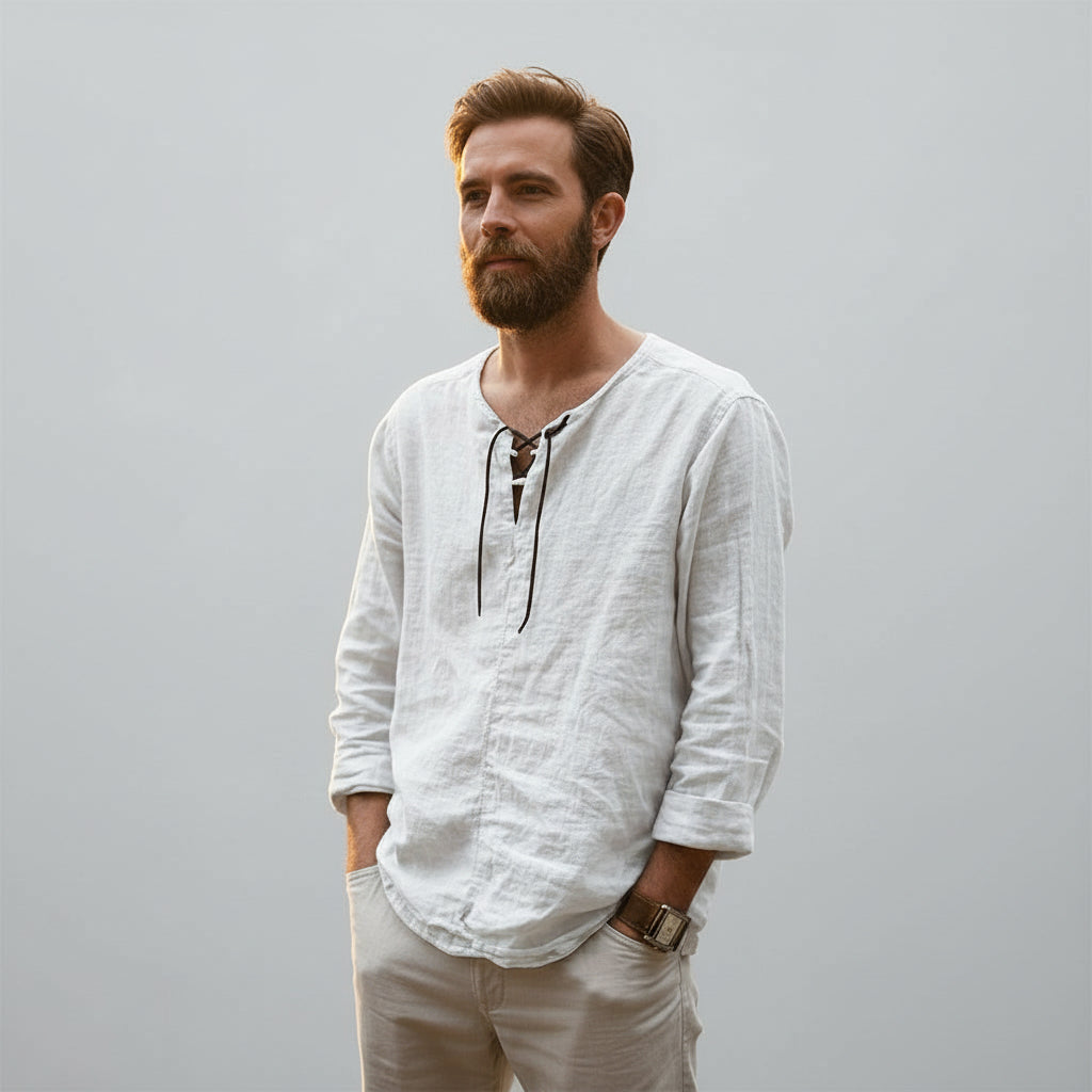 Men's lightweight summer v-neck short sleeve shirt for casual everyday style and comfort.