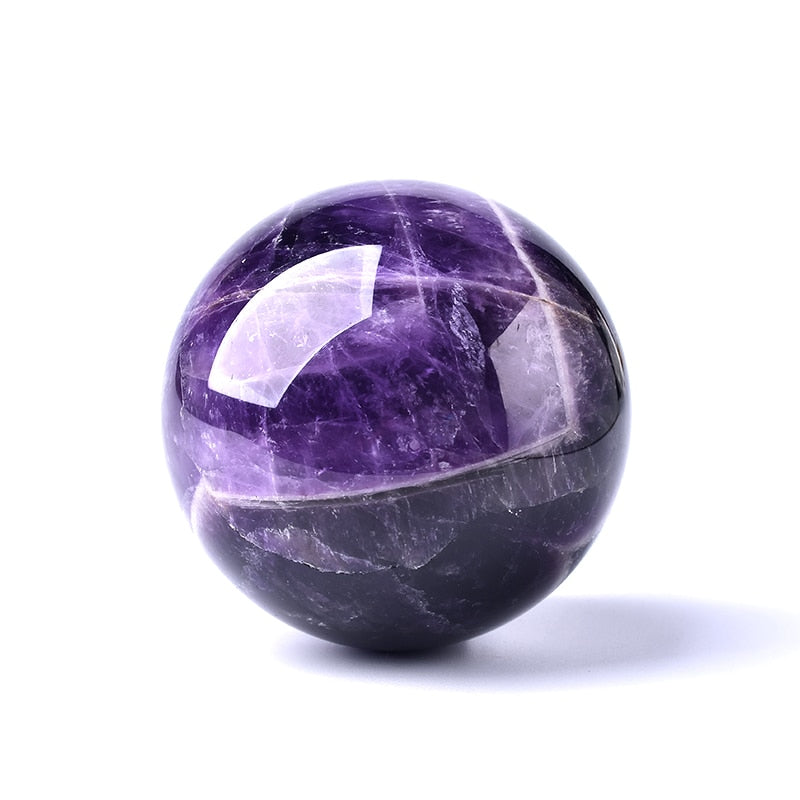 Natural amethyst healing crystal sphere. Perfect gemstone for meditation & calm home decor.