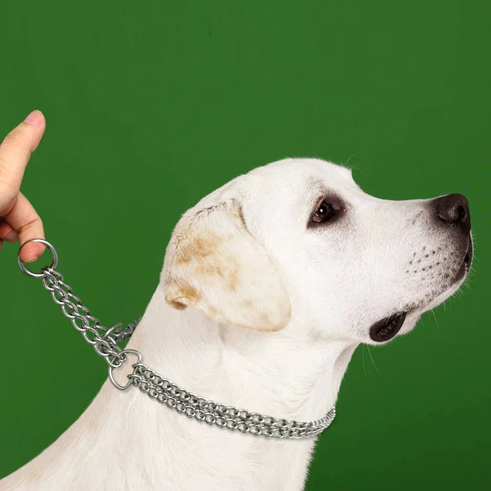 Durable stainless steel training collar designed for large, strong dogs and heavy-duty use.