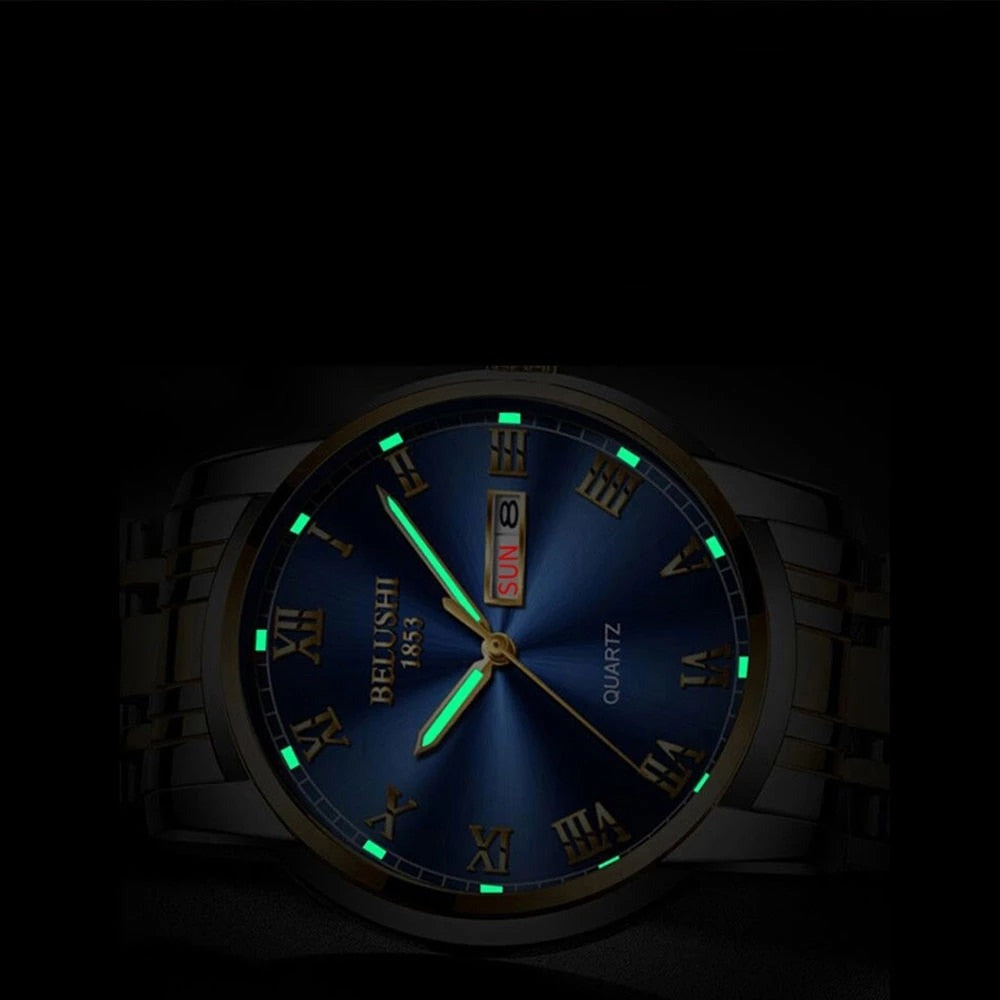 Elegant men's accessory: Stainless steel luminous calendar watch. Classic waterproof analog timepiece.